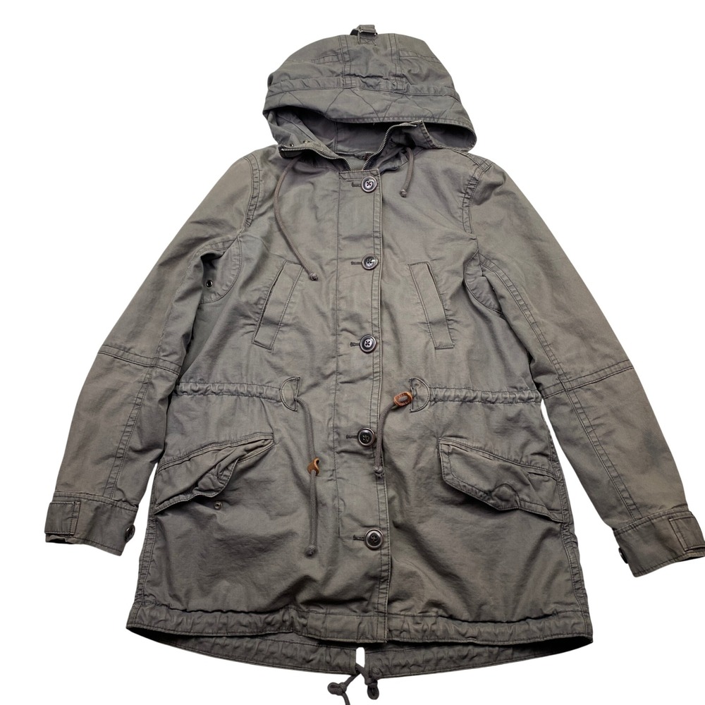 Gap Khaki Green‎ Hooded Utility Jacket Parka Drawstring Waist Removable Liner S